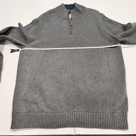 LL Bean Gray 1/4 Zip Mock Neck‎ 100% CottonPullover Sweater XL - Picture 8 of 11